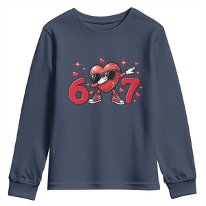 Funny Six Seven 67 Valentines Dabbing Heart Youth Sweatshirt TS11 Navy Print Your Wear