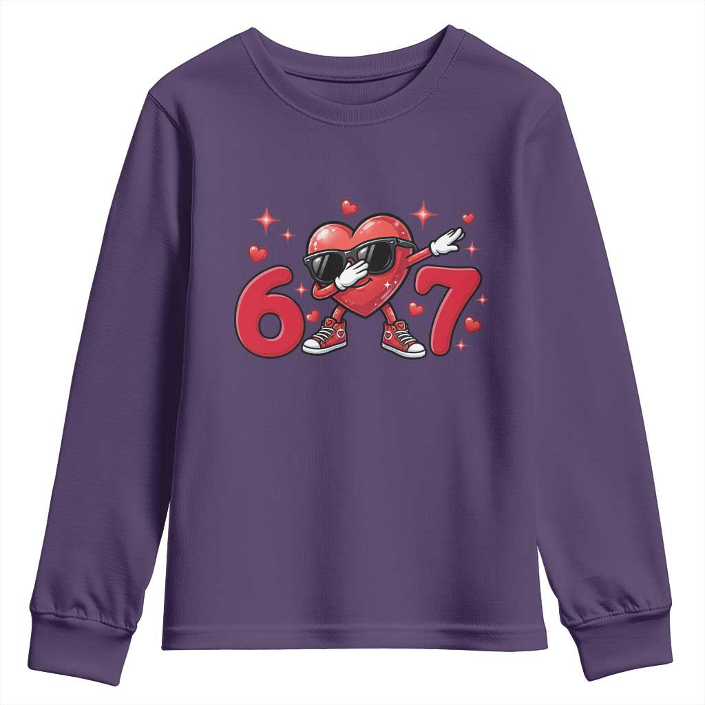 Funny Six Seven 67 Valentines Dabbing Heart Youth Sweatshirt TS11 Purple Print Your Wear