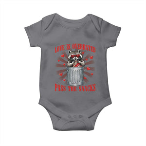 Funny Raccoon Valentine Baby Onesie Love Is Overrated Pass The Snacks TS11 Charcoal Print Your Wear