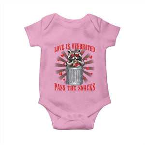 Funny Raccoon Valentine Baby Onesie Love Is Overrated Pass The Snacks TS11 Light Pink Print Your Wear
