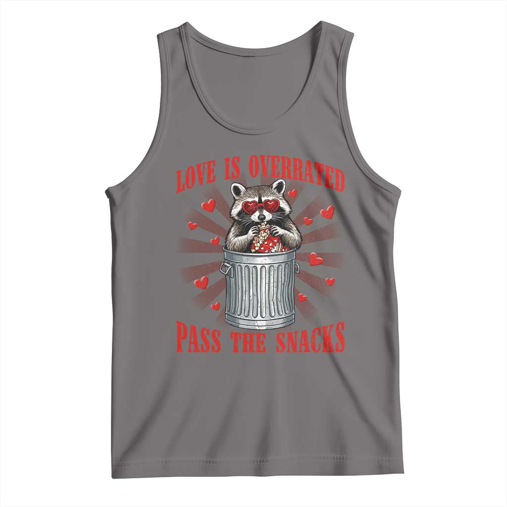 Funny Raccoon Valentine Tank Top Love Is Overrated Pass The Snacks TS11 Deep Heather Print Your Wear