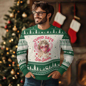 Funny 67 Valentines Day Ugly Christmas Sweater Cupid Say Six Seven 67 Meme TS11 Beige Green Print Your Wear