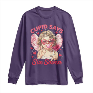 Funny 67 Valentines Day Long Sleeve Shirt Cupid Say Six Seven 67 Meme TS11 Purple Print Your Wear
