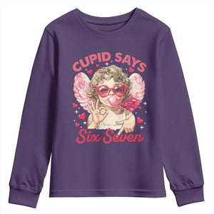 Funny 67 Valentines Day Youth Sweatshirt Cupid Say Six Seven 67 Meme TS11 Purple Print Your Wear