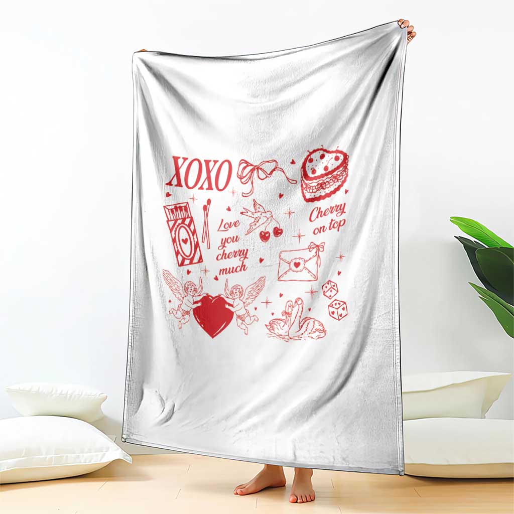 Xoxo Valentines Day Throw Blanket Love You Cherry Much Vintage Coquette TS11 Print Your Wear