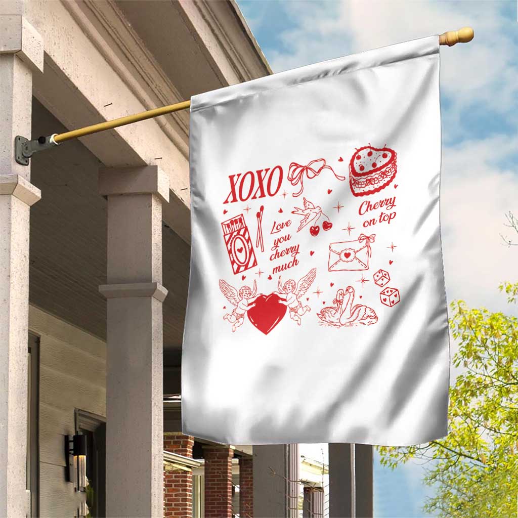 Xoxo Valentines Day Garden Flag Love You Cherry Much Vintage Coquette TS11 Print Your Wear