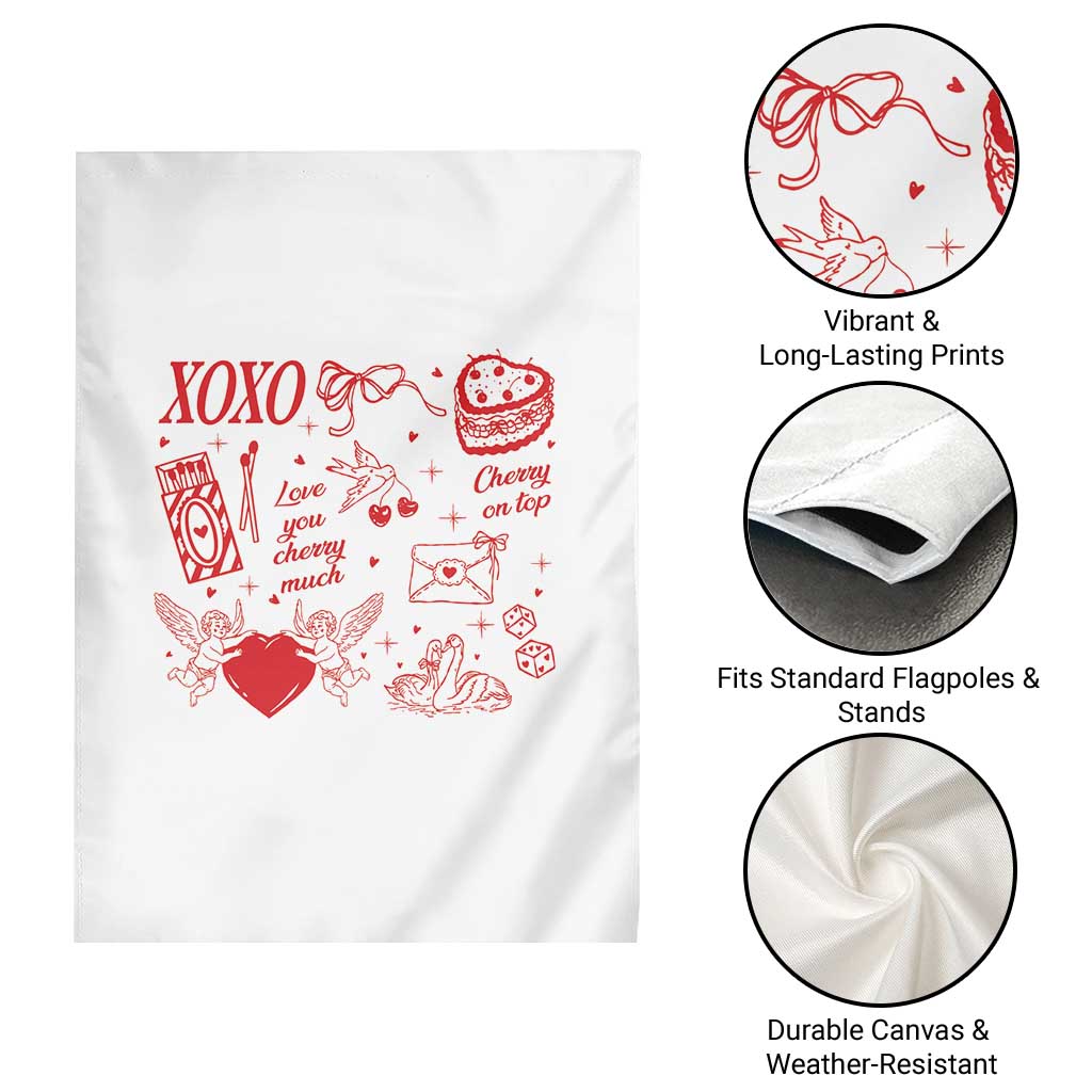 Xoxo Valentines Day Garden Flag Love You Cherry Much Vintage Coquette TS11 Print Your Wear