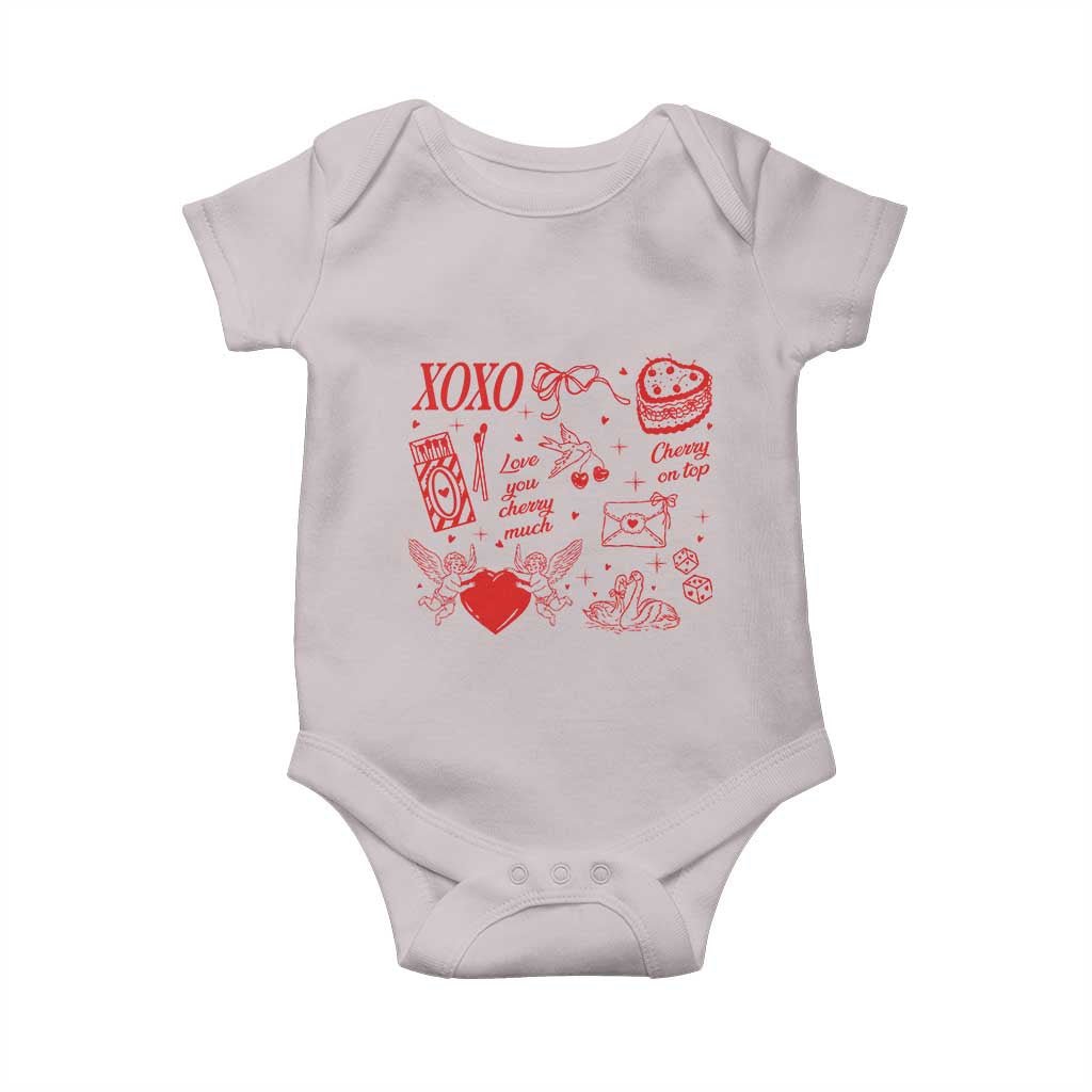 Xoxo Valentines Day Baby Onesie Love You Cherry Much Vintage Coquette TS11 Ice Gray Print Your Wear