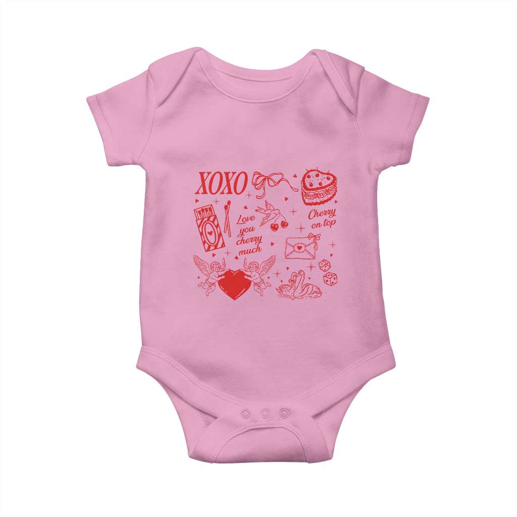 Xoxo Valentines Day Baby Onesie Love You Cherry Much Vintage Coquette TS11 Light Pink Print Your Wear