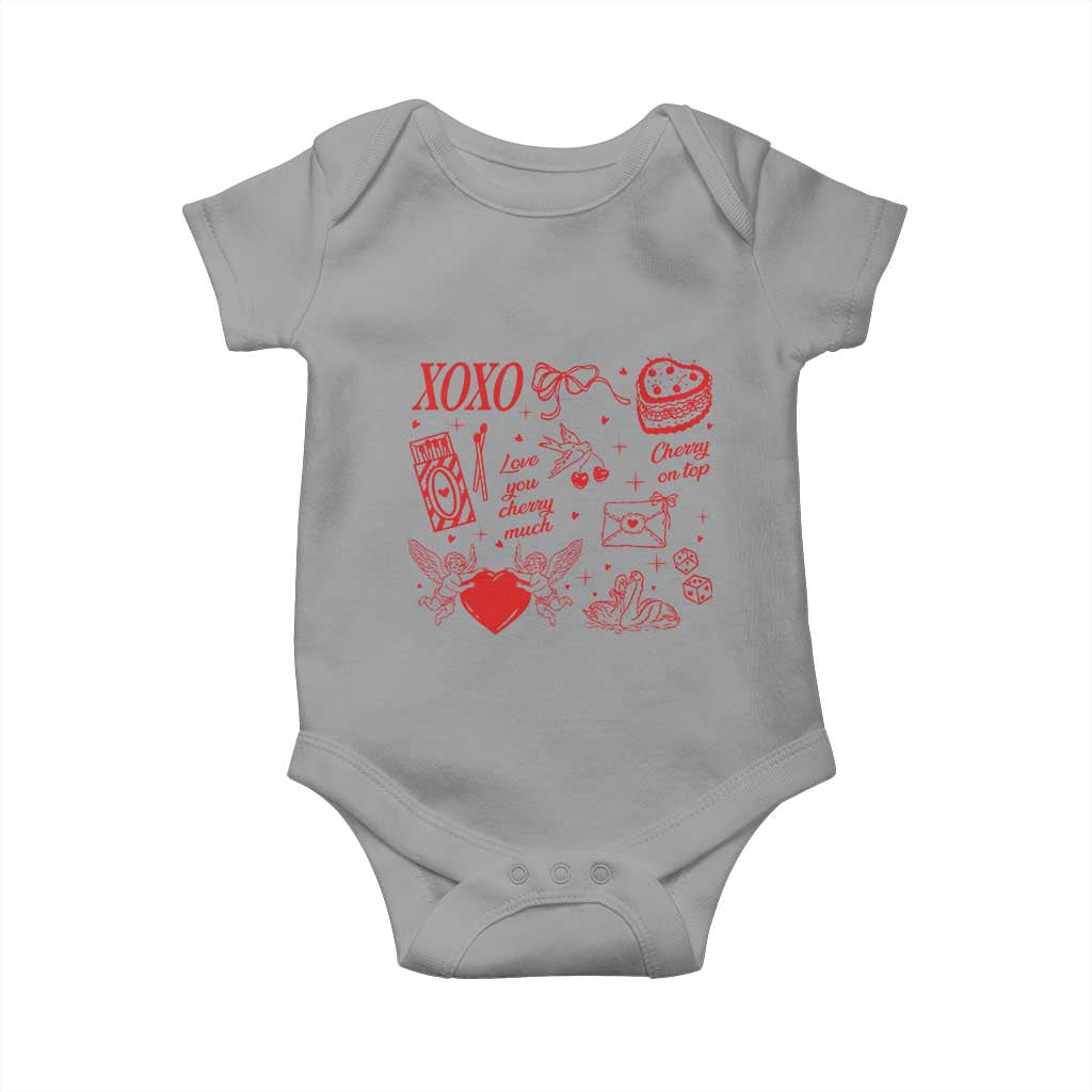 Xoxo Valentines Day Baby Onesie Love You Cherry Much Vintage Coquette TS11 Sport Gray Print Your Wear