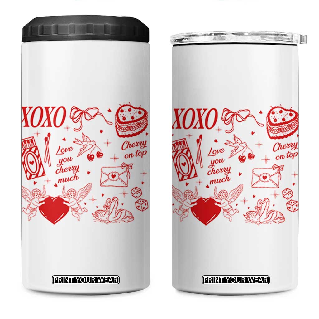 Xoxo Valentines Day 4 in 1 Can Cooler Tumbler Love You Cherry Much Vintage Coquette TS11 One Size: 16 oz White Print Your Wear