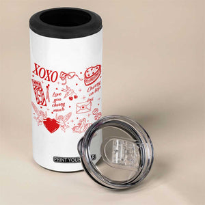 Xoxo Valentines Day 4 in 1 Can Cooler Tumbler Love You Cherry Much Vintage Coquette TS11 Print Your Wear