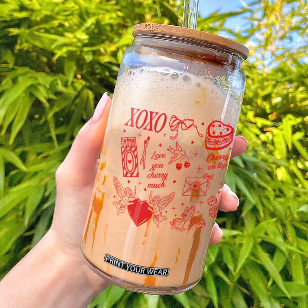 Xoxo Valentines Day Glass Can Love You Cherry Much Vintage Coquette TS11 White Print Your Wear