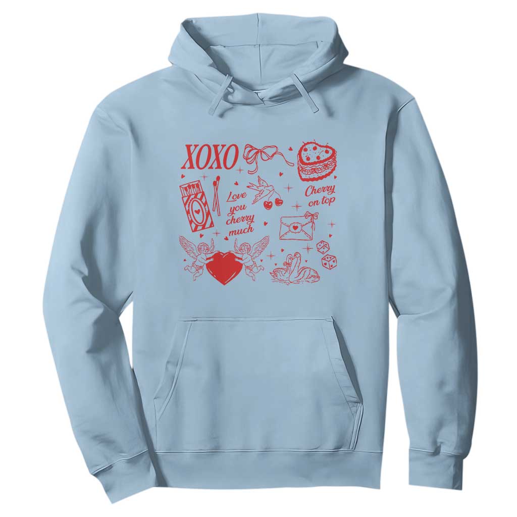 Xoxo Valentines Day Hoodie Love You Cherry Much Vintage Coquette TS11 Light Blue Print Your Wear