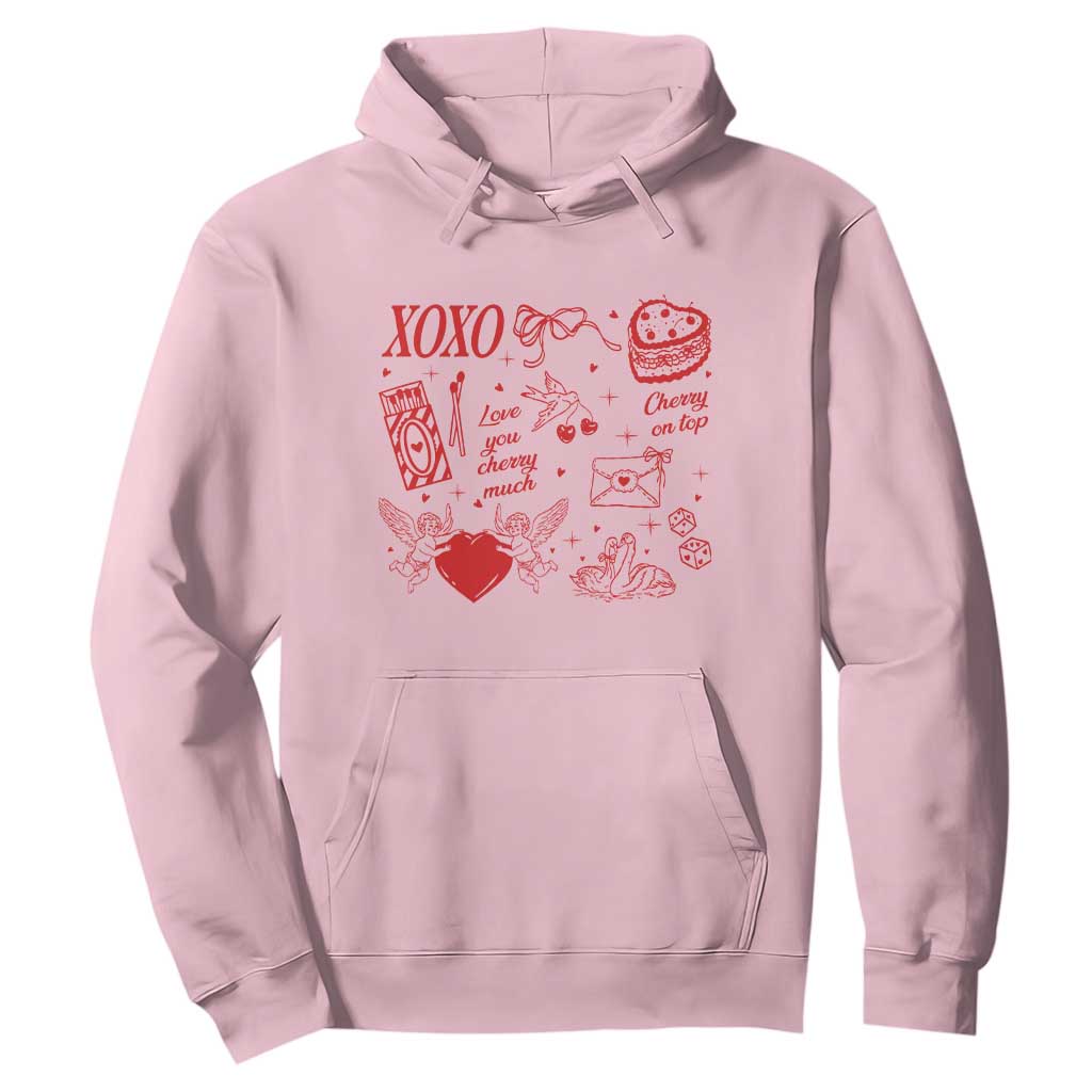 Xoxo Valentines Day Hoodie Love You Cherry Much Vintage Coquette TS11 Light Pink Print Your Wear