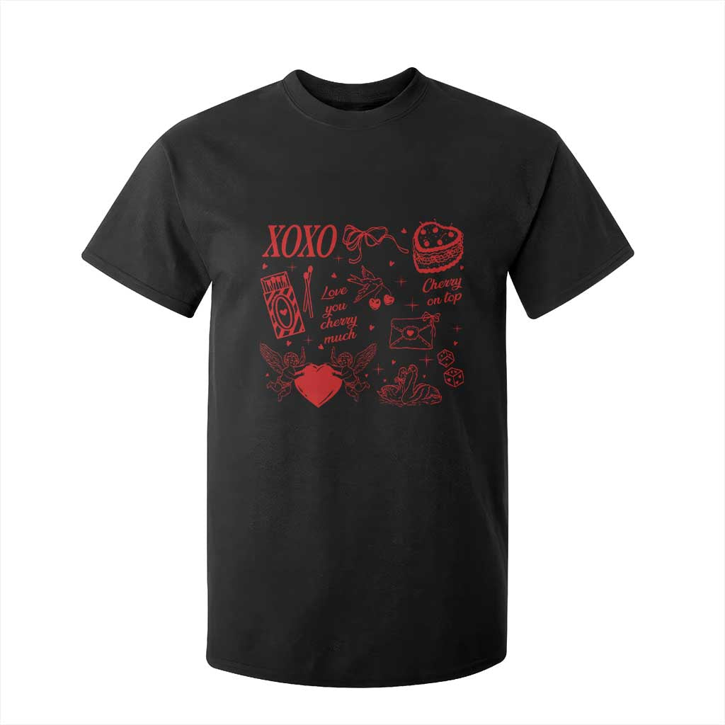 Xoxo Valentines Day T Shirt For Kid Love You Cherry Much Vintage Coquette TS11 Black Print Your Wear