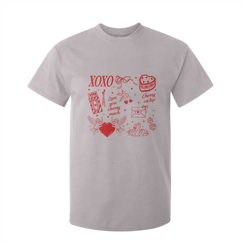 Xoxo Valentines Day T Shirt For Kid Love You Cherry Much Vintage Coquette TS11 Ice Gray Print Your Wear