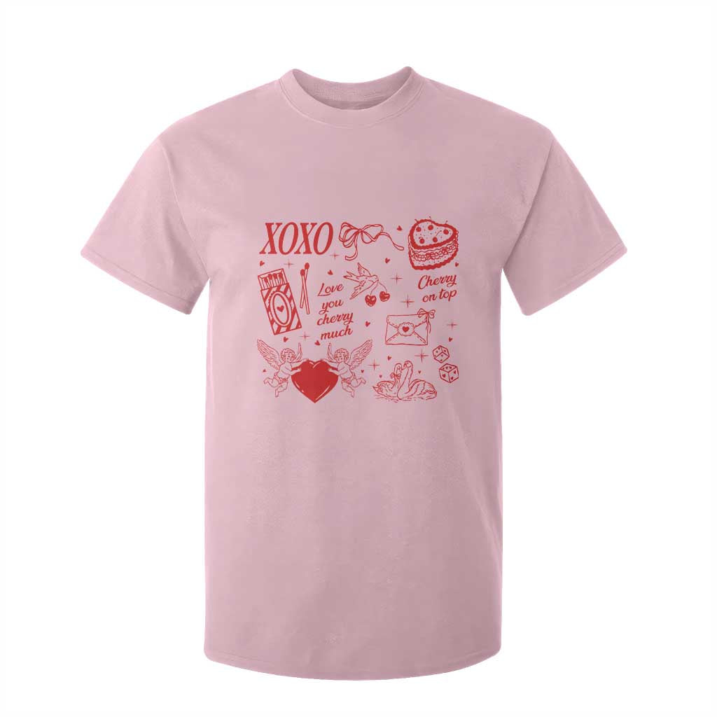 Xoxo Valentines Day T Shirt For Kid Love You Cherry Much Vintage Coquette TS11 Light Pink Print Your Wear