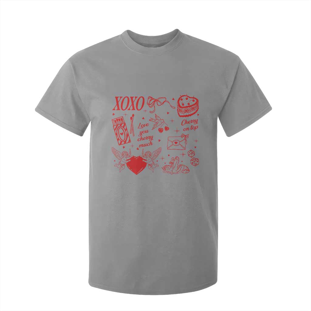 Xoxo Valentines Day T Shirt For Kid Love You Cherry Much Vintage Coquette TS11 Sport Gray Print Your Wear