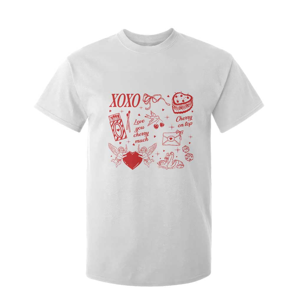 Xoxo Valentines Day T Shirt For Kid Love You Cherry Much Vintage Coquette TS11 White Print Your Wear