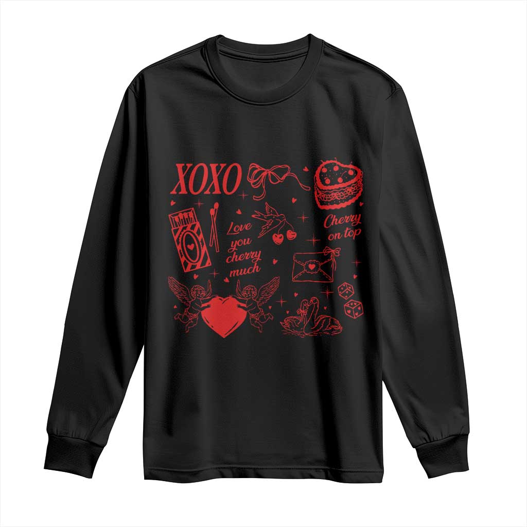 Xoxo Valentines Day Long Sleeve Shirt Love You Cherry Much Vintage Coquette TS11 Black Print Your Wear