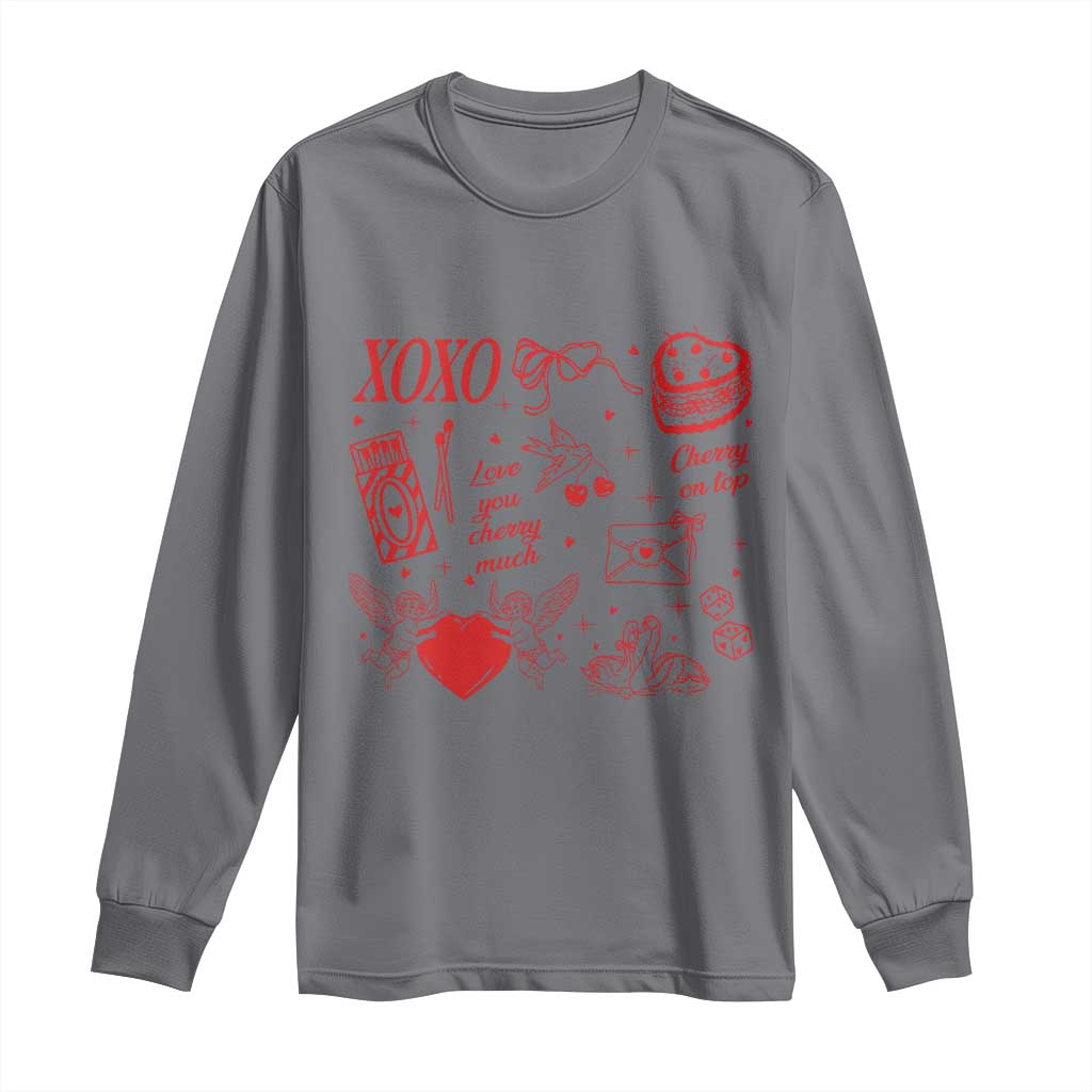 Xoxo Valentines Day Long Sleeve Shirt Love You Cherry Much Vintage Coquette TS11 Charcoal Print Your Wear