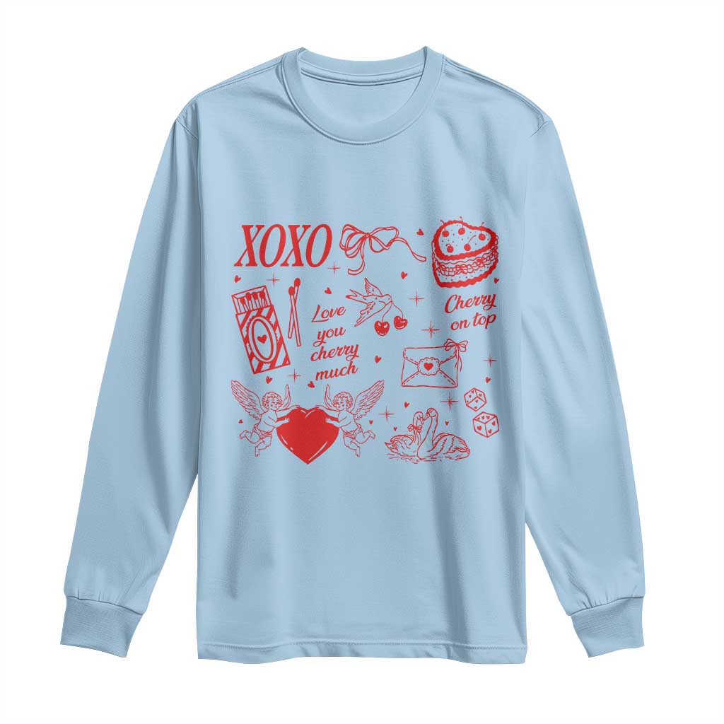 Xoxo Valentines Day Long Sleeve Shirt Love You Cherry Much Vintage Coquette TS11 Light Blue Print Your Wear