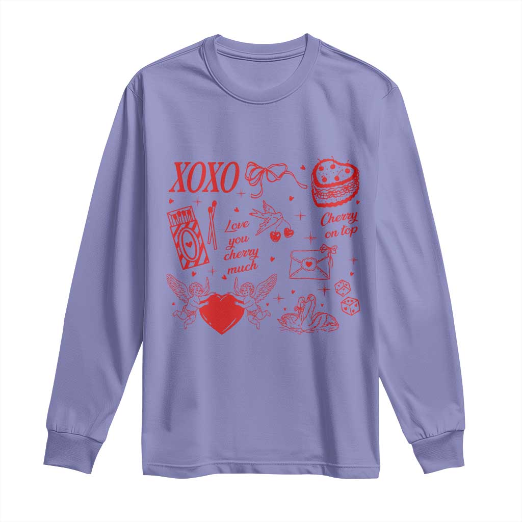Xoxo Valentines Day Long Sleeve Shirt Love You Cherry Much Vintage Coquette TS11 Violet Print Your Wear