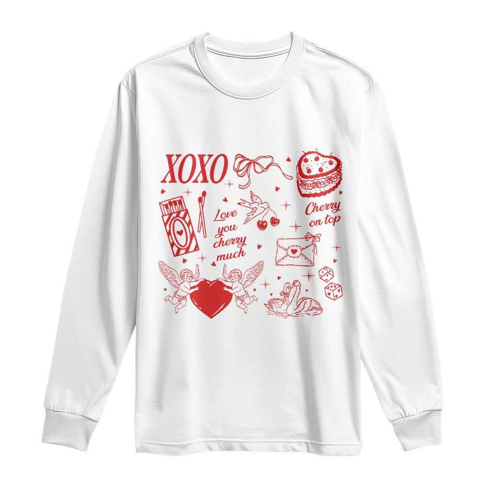 Xoxo Valentines Day Long Sleeve Shirt Love You Cherry Much Vintage Coquette TS11 White Print Your Wear
