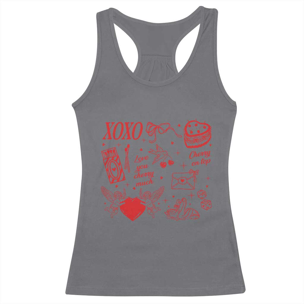 Xoxo Valentines Day Racerback Tank Top Love You Cherry Much Vintage Coquette TS11 Charcoal Print Your Wear