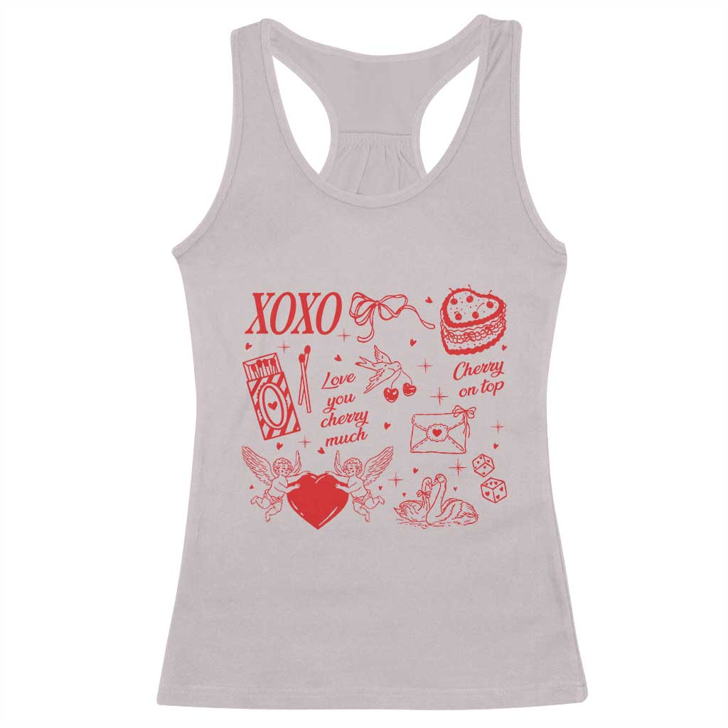 Xoxo Valentines Day Racerback Tank Top Love You Cherry Much Vintage Coquette TS11 Ice Gray Print Your Wear