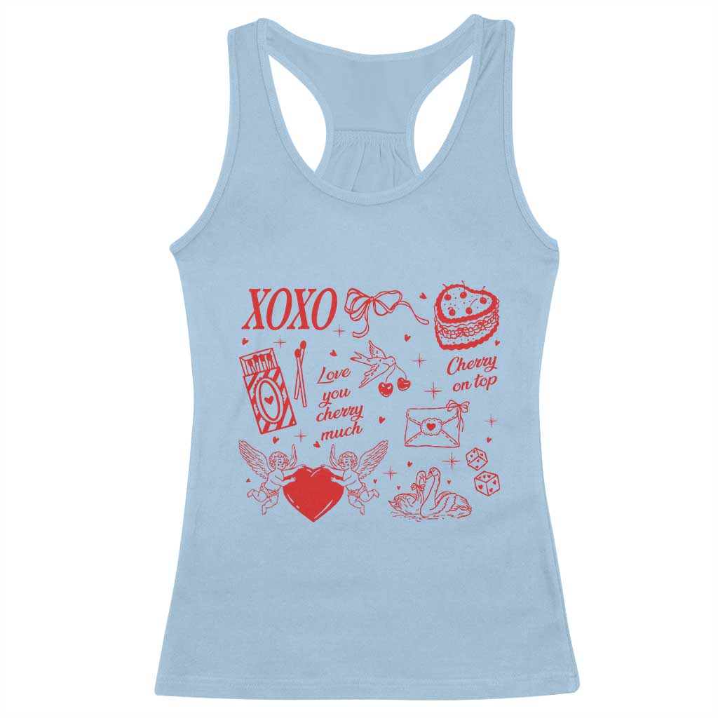 Xoxo Valentines Day Racerback Tank Top Love You Cherry Much Vintage Coquette TS11 Light Blue Print Your Wear