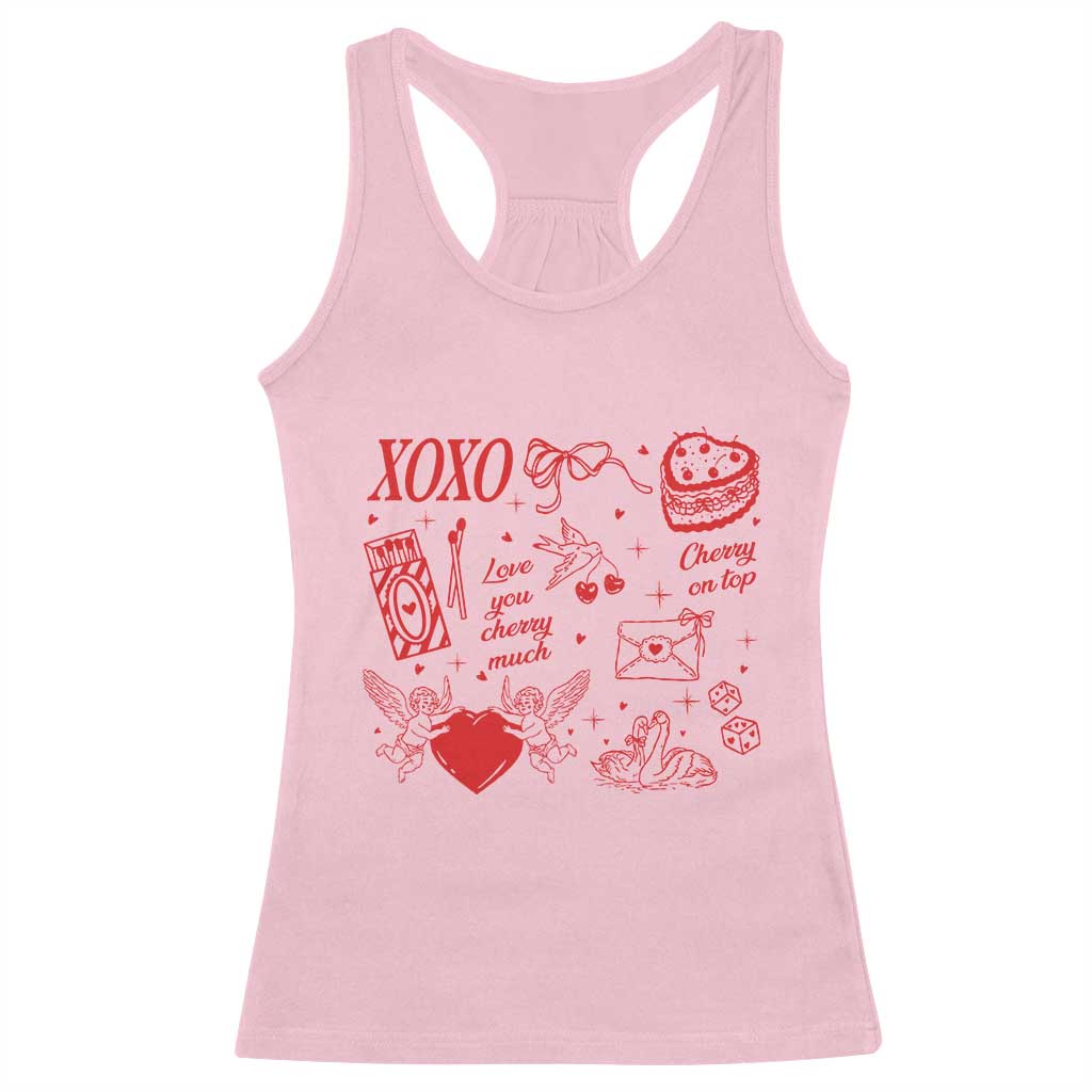 Xoxo Valentines Day Racerback Tank Top Love You Cherry Much Vintage Coquette TS11 Light Pink Print Your Wear