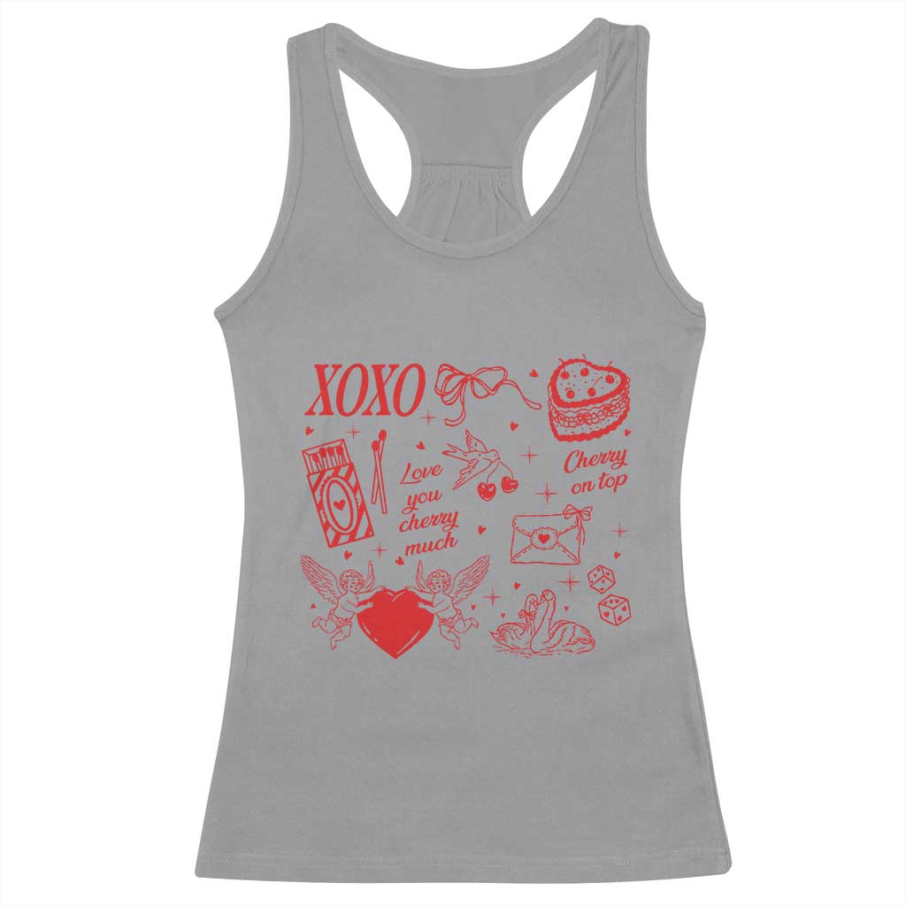 Xoxo Valentines Day Racerback Tank Top Love You Cherry Much Vintage Coquette TS11 Sport Gray Print Your Wear