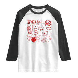 Xoxo Valentines Day Raglan Shirt Love You Cherry Much Vintage Coquette TS11 White Black Print Your Wear