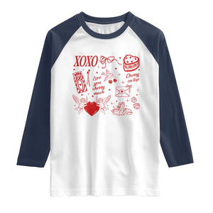 Xoxo Valentines Day Raglan Shirt Love You Cherry Much Vintage Coquette TS11 White Navy Print Your Wear