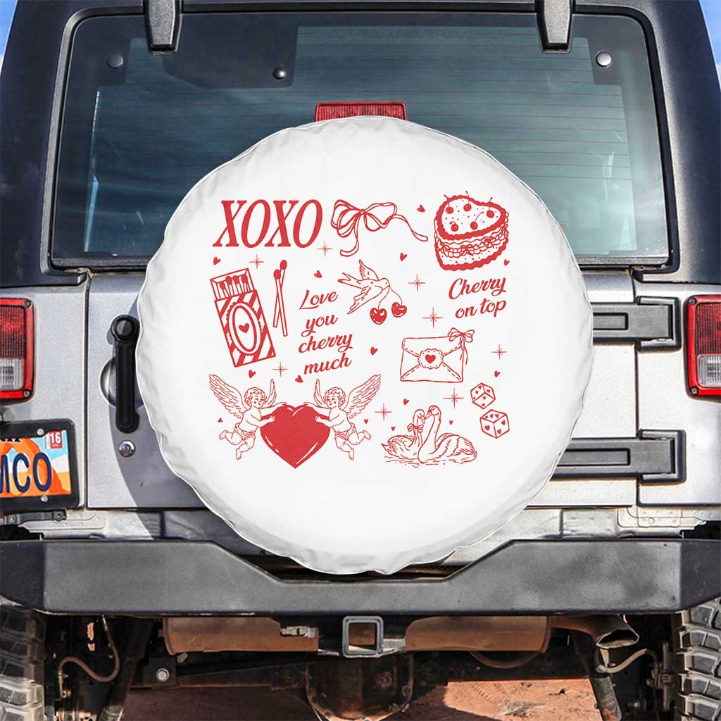 Xoxo Valentines Day Spare Tire Cover Love You Cherry Much Vintage Coquette TS11 No hole White Print Your Wear