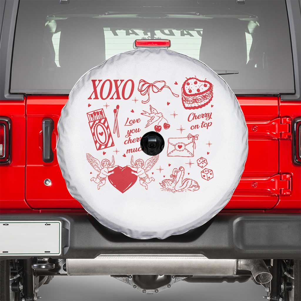 Xoxo Valentines Day Spare Tire Cover Love You Cherry Much Vintage Coquette TS11 White Print Your Wear