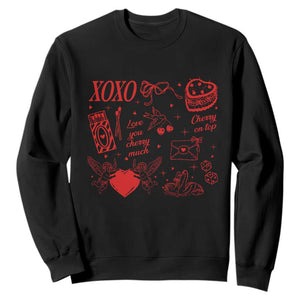 Xoxo Valentines Day Sweatshirt Love You Cherry Much Vintage Coquette TS11 Black Print Your Wear