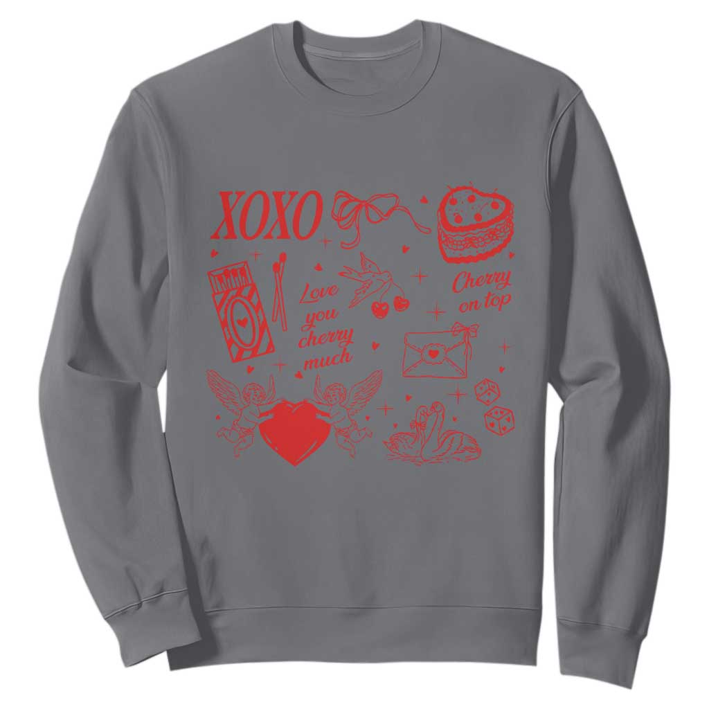 Xoxo Valentines Day Sweatshirt Love You Cherry Much Vintage Coquette TS11 Charcoal Print Your Wear