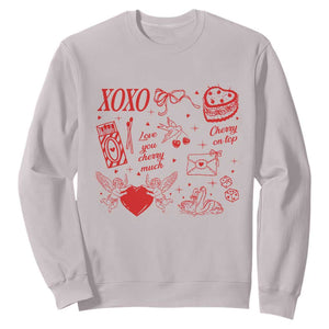 Xoxo Valentines Day Sweatshirt Love You Cherry Much Vintage Coquette TS11 Ice Gray Print Your Wear
