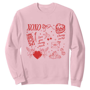 Xoxo Valentines Day Sweatshirt Love You Cherry Much Vintage Coquette TS11 Light Pink Print Your Wear