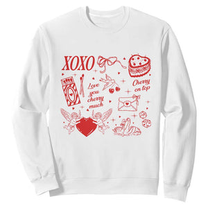 Xoxo Valentines Day Sweatshirt Love You Cherry Much Vintage Coquette TS11 White Print Your Wear