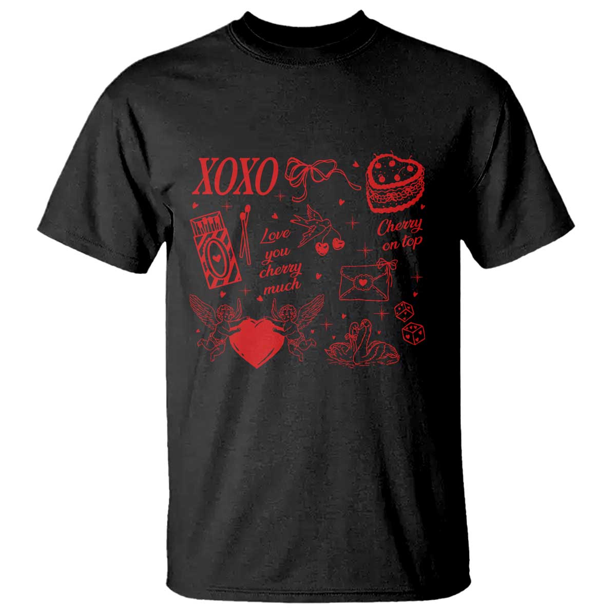 Xoxo Valentines Day T Shirt Love You Cherry Much Vintage Coquette TS11 Black Print Your Wear