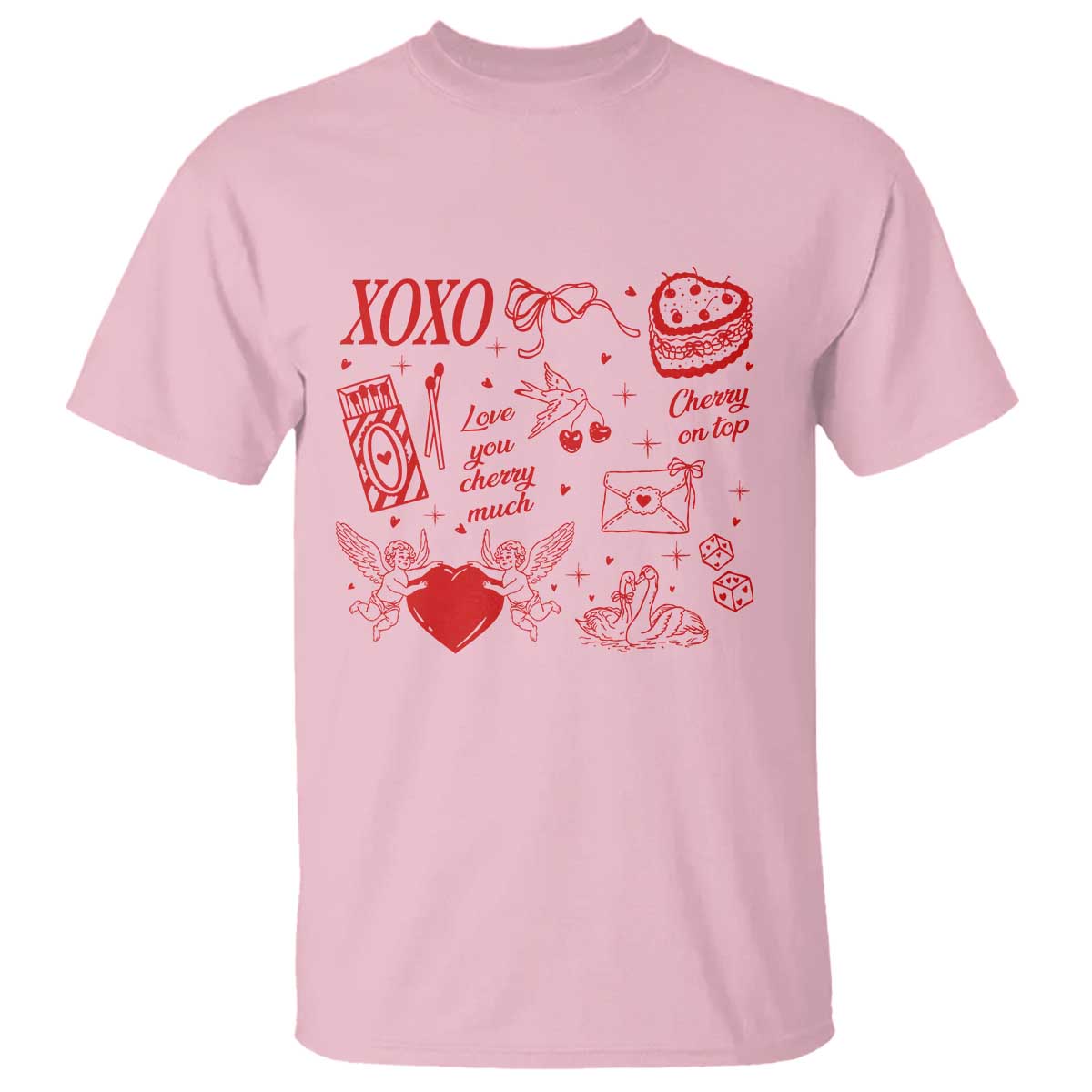 Xoxo Valentines Day T Shirt Love You Cherry Much Vintage Coquette TS11 Light Pink Print Your Wear