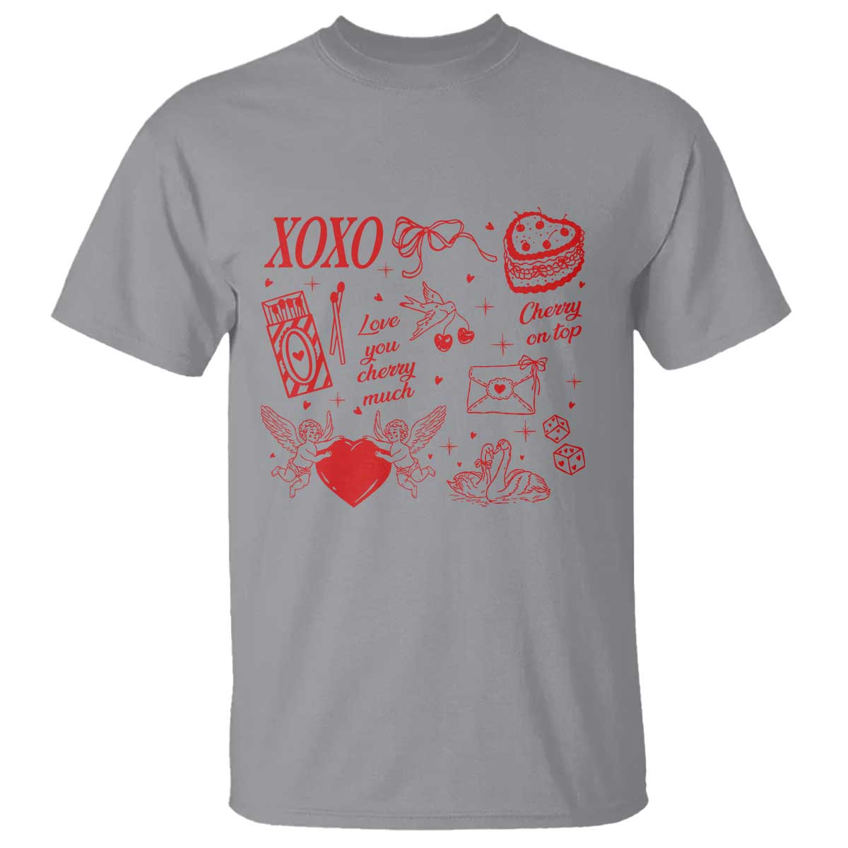 Xoxo Valentines Day T Shirt Love You Cherry Much Vintage Coquette TS11 Sport Gray Print Your Wear
