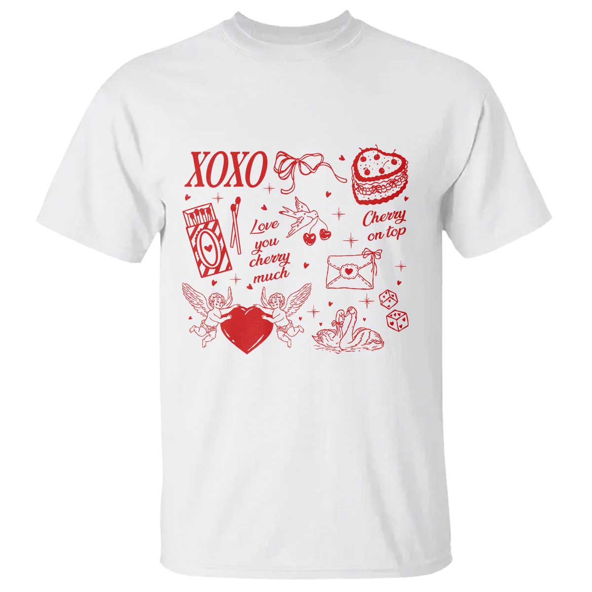 Xoxo Valentines Day T Shirt Love You Cherry Much Vintage Coquette TS11 White Print Your Wear