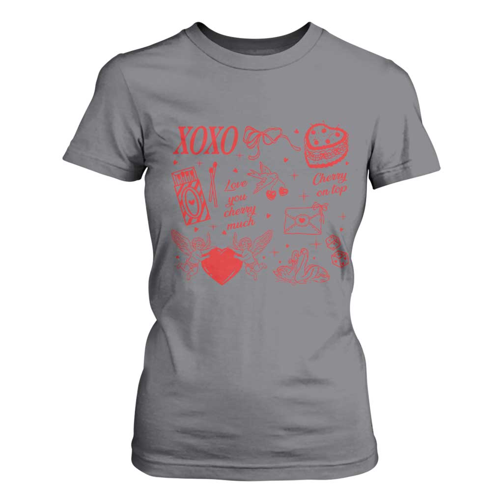 Xoxo Valentines Day T Shirt For Women Love You Cherry Much Vintage Coquette TS11 Charcoal Print Your Wear