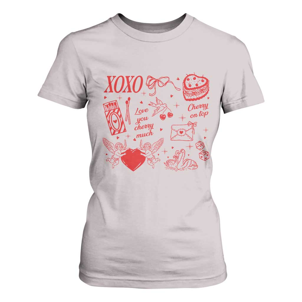 Xoxo Valentines Day T Shirt For Women Love You Cherry Much Vintage Coquette TS11 Ice Gray Print Your Wear