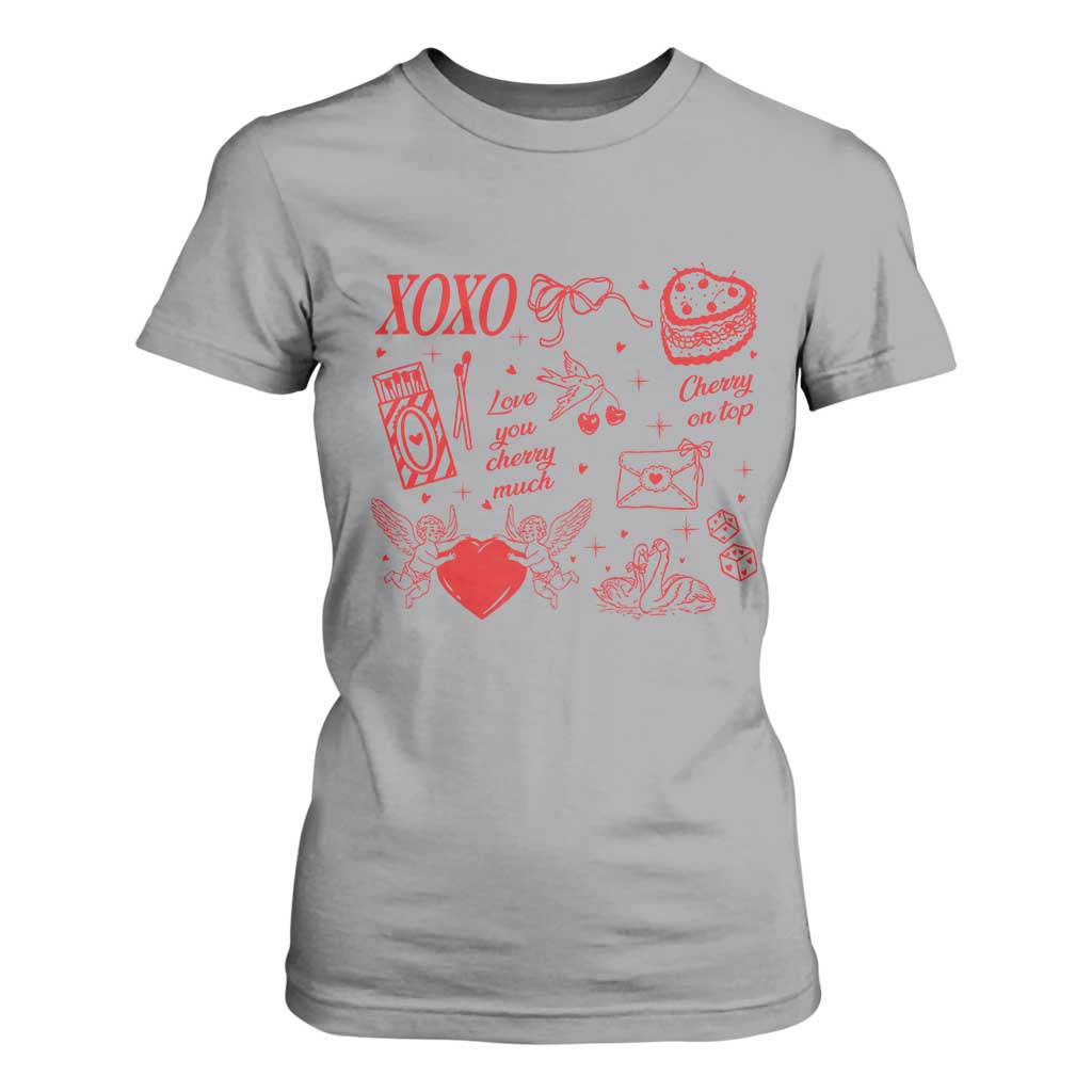 Xoxo Valentines Day T Shirt For Women Love You Cherry Much Vintage Coquette TS11 Sport Gray Print Your Wear